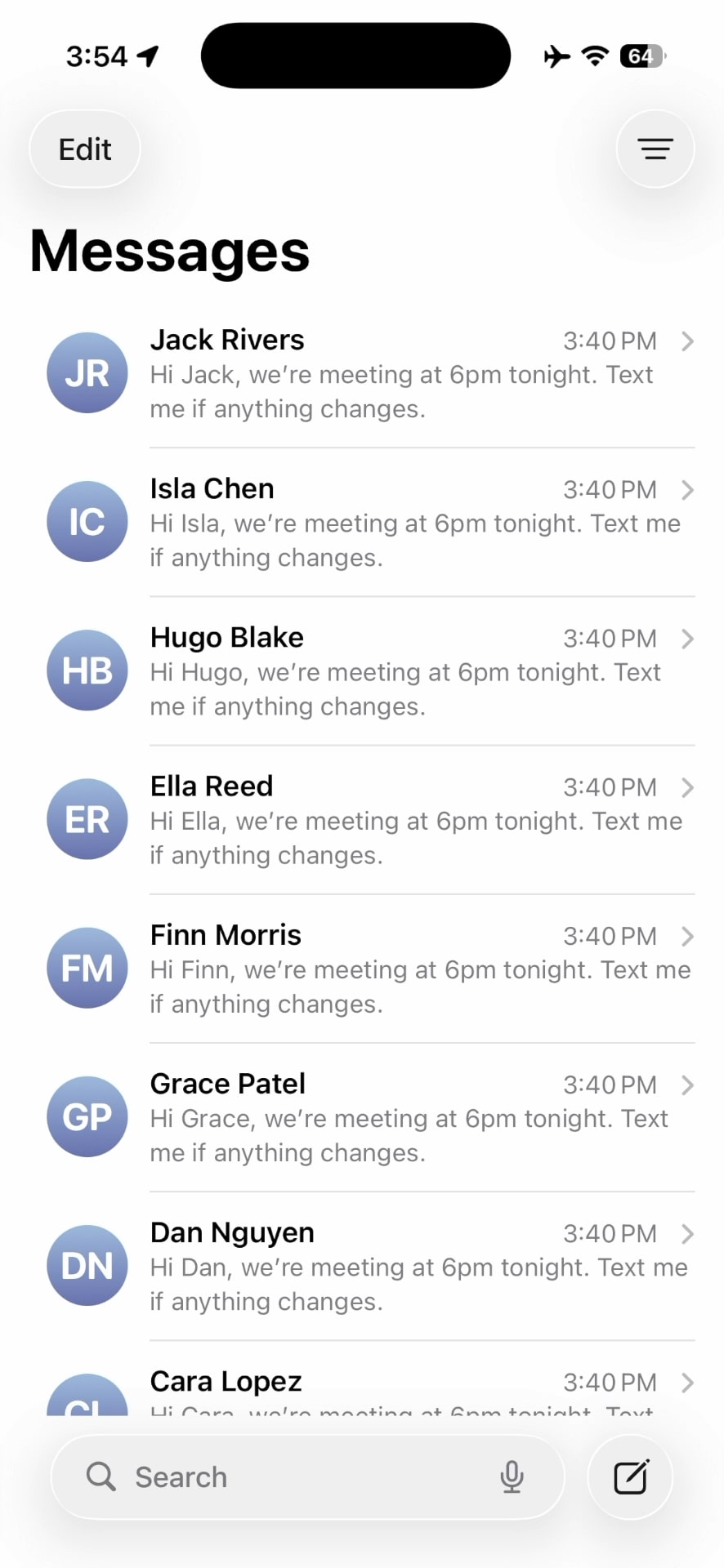 Bcc Text showing a private one to one reply in Messages