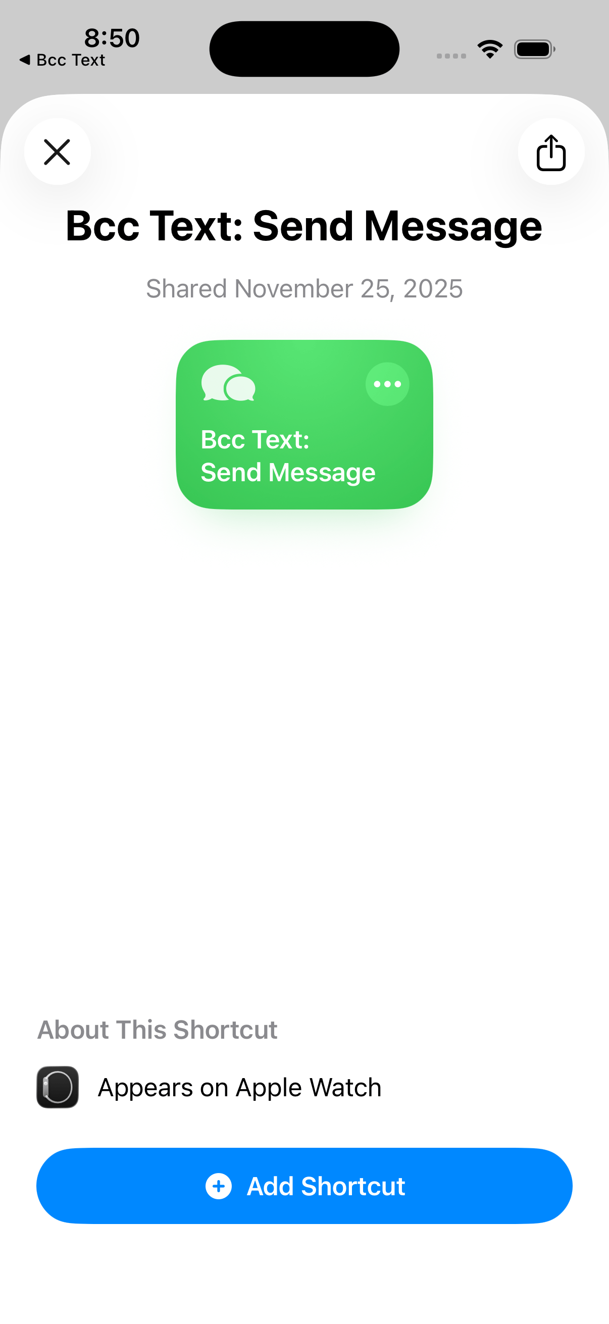 Bcc Text shortcut automation flow